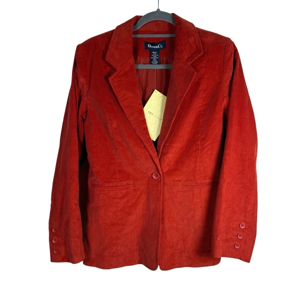 NWT Denim & Co Burnt Orange Single Button Corduroy Blazer Size Small